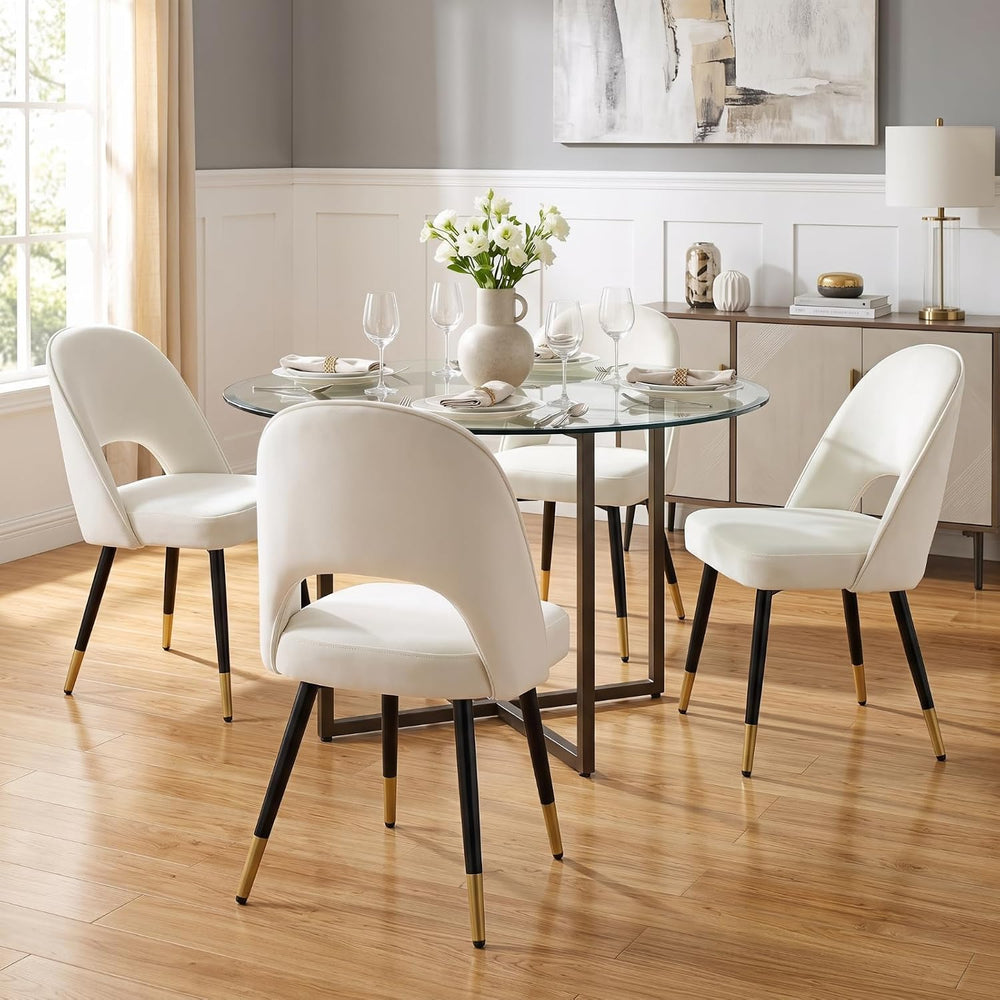 DUOMAY Modern Dining Chair Set of 2 with Open Back, Velvet Upholstered Armles...