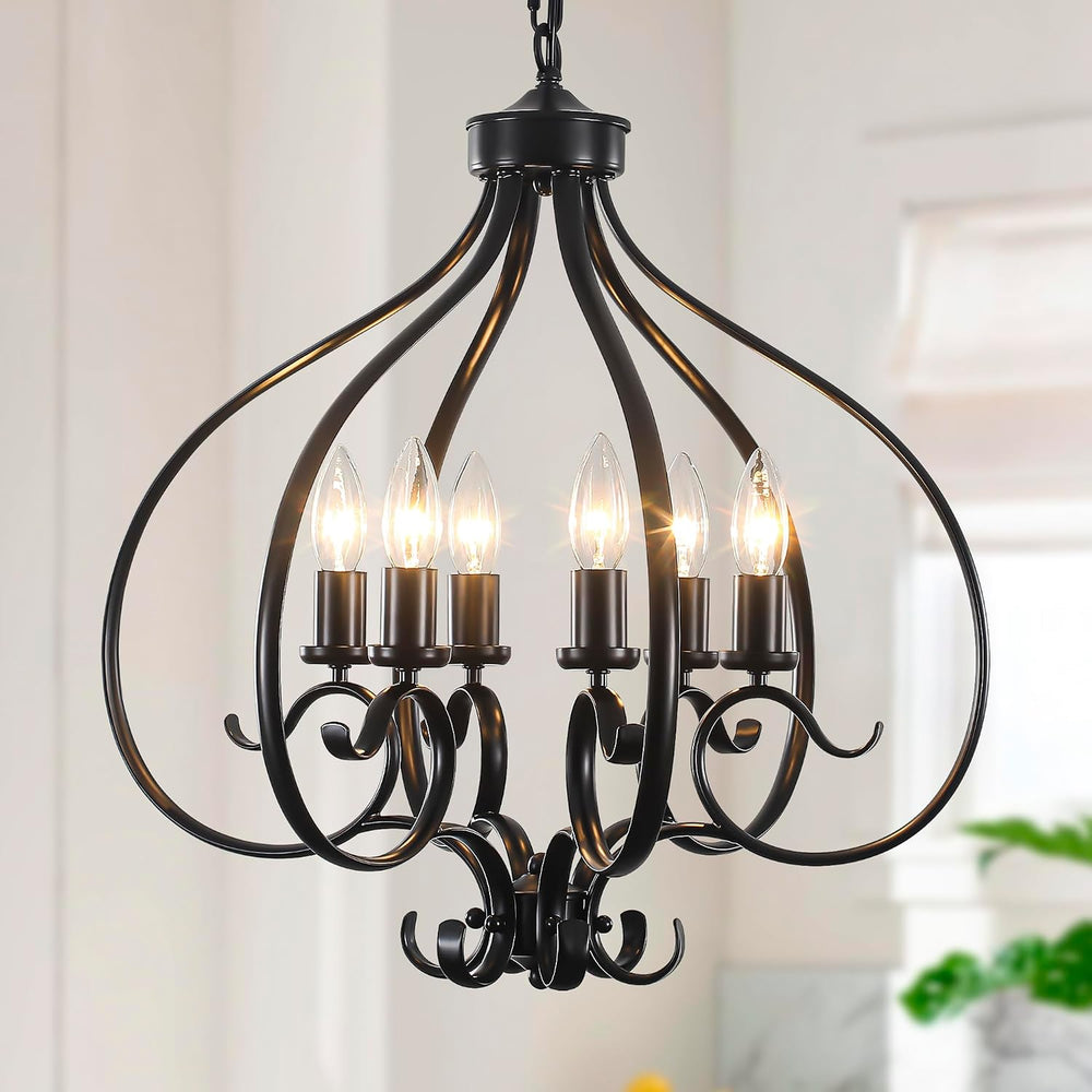 Black Farmhouse Chandelier for Dining Room,19.68",6 Lights,E12