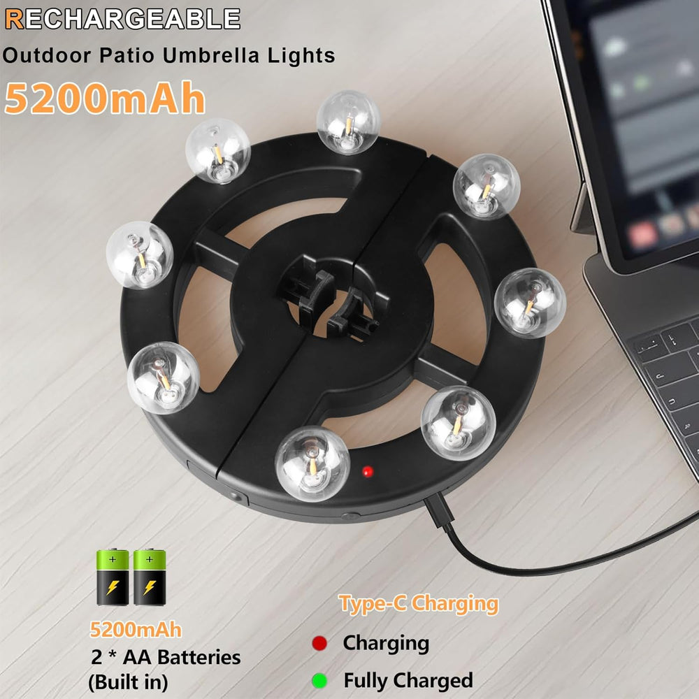 Umbrella Lights Outdoor Patio, Rechargeable Cordless, 8 LED Bulbs