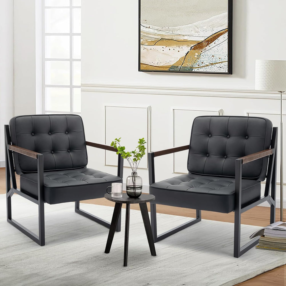 COLAMY Mid Century Modern Accent Chair Set of 2, Comfy Living Room Chair, Bla...