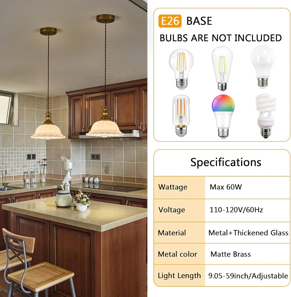 HDDFL White Glass Pendant Lights Modern Pendant Lighting Fixtures 11.8 in Han...