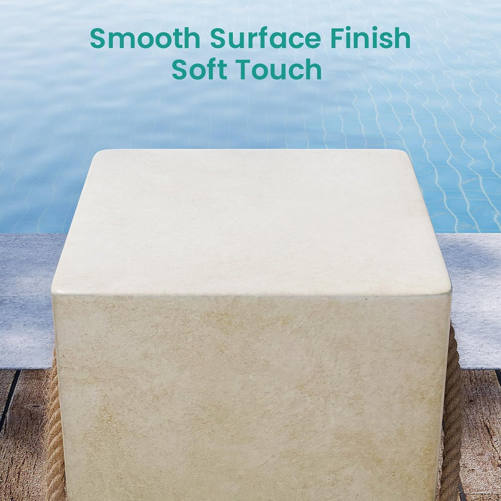 SUNBURY Outdoor Side Table, 18" H Concrete End Table for Patio w Hemp Rope