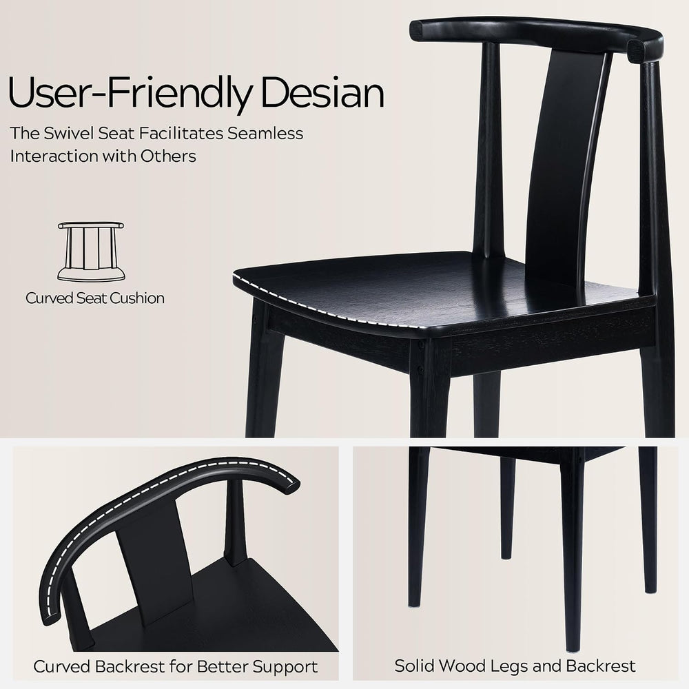 EYYTHUNG Wood Dining Chairs Set of 4, Farmhouse Kitchen Chairs with Curved Ba...