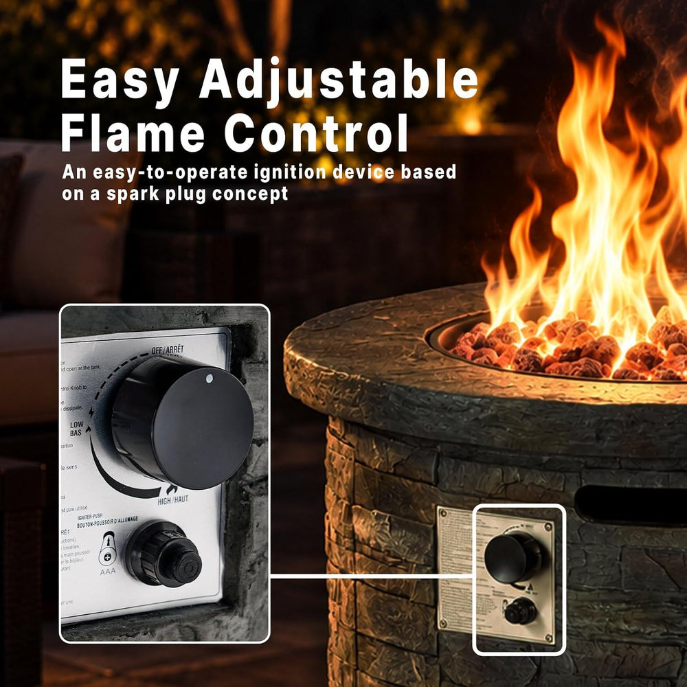 33" Propane Gas Fire Pit Table, 40,000 BTU Round Outdoor Concrete Fire P...