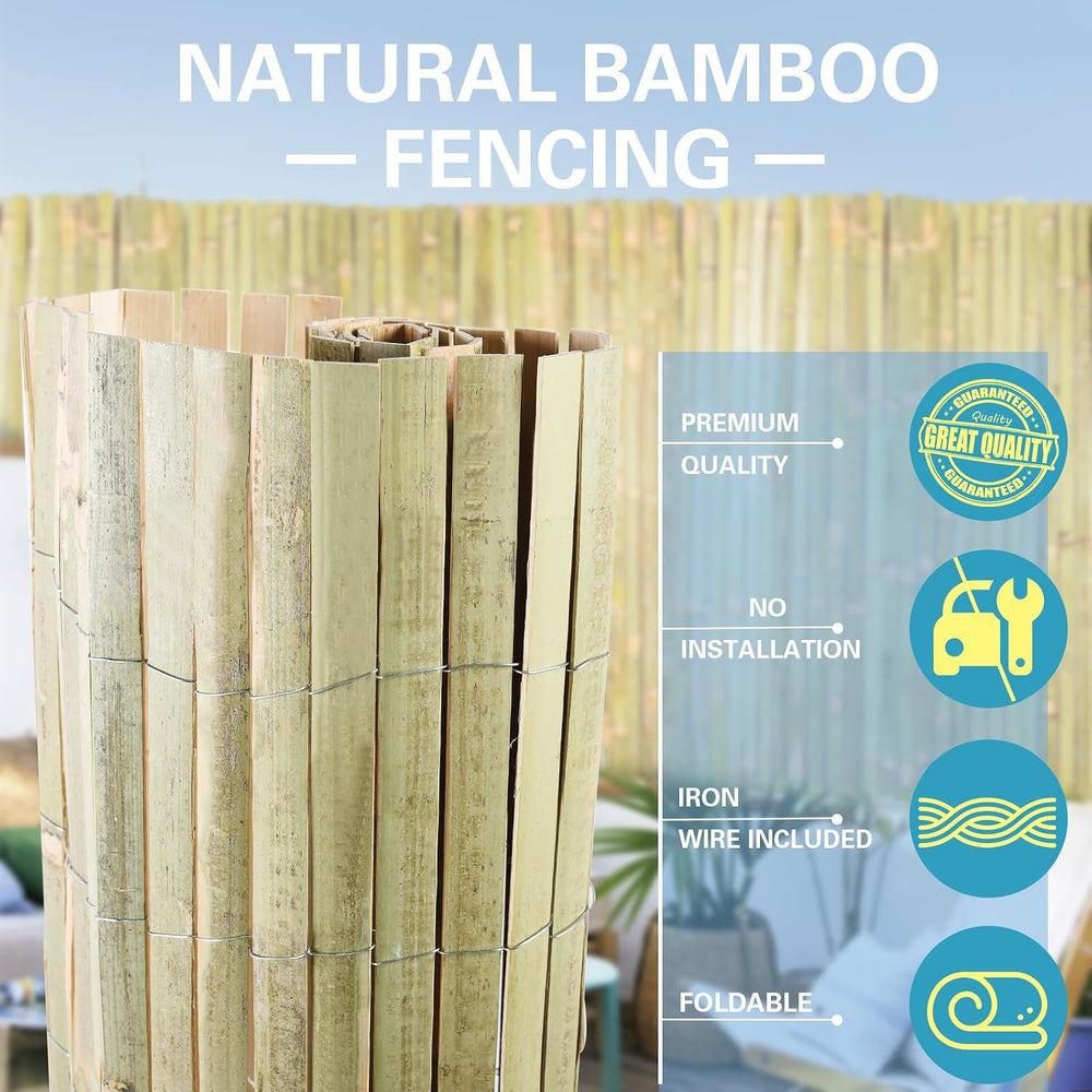 Bamboo Slat Fence 4ft x 13ft, Natural Bamboo Fencing, Bamboo Privacy Screen O...