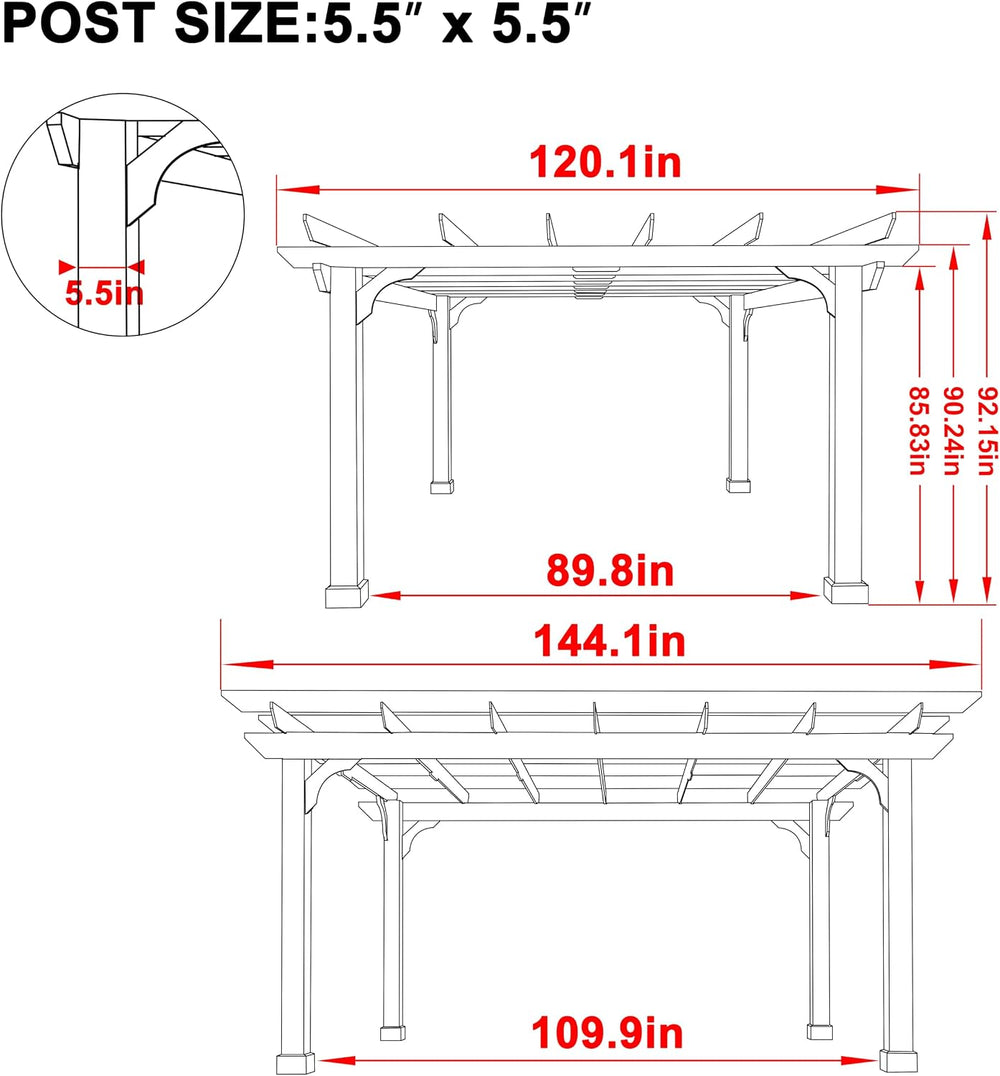 BlueWish 10' x 12' Patio Pergola, Cedar Wood Pergolas with Solid Stru...