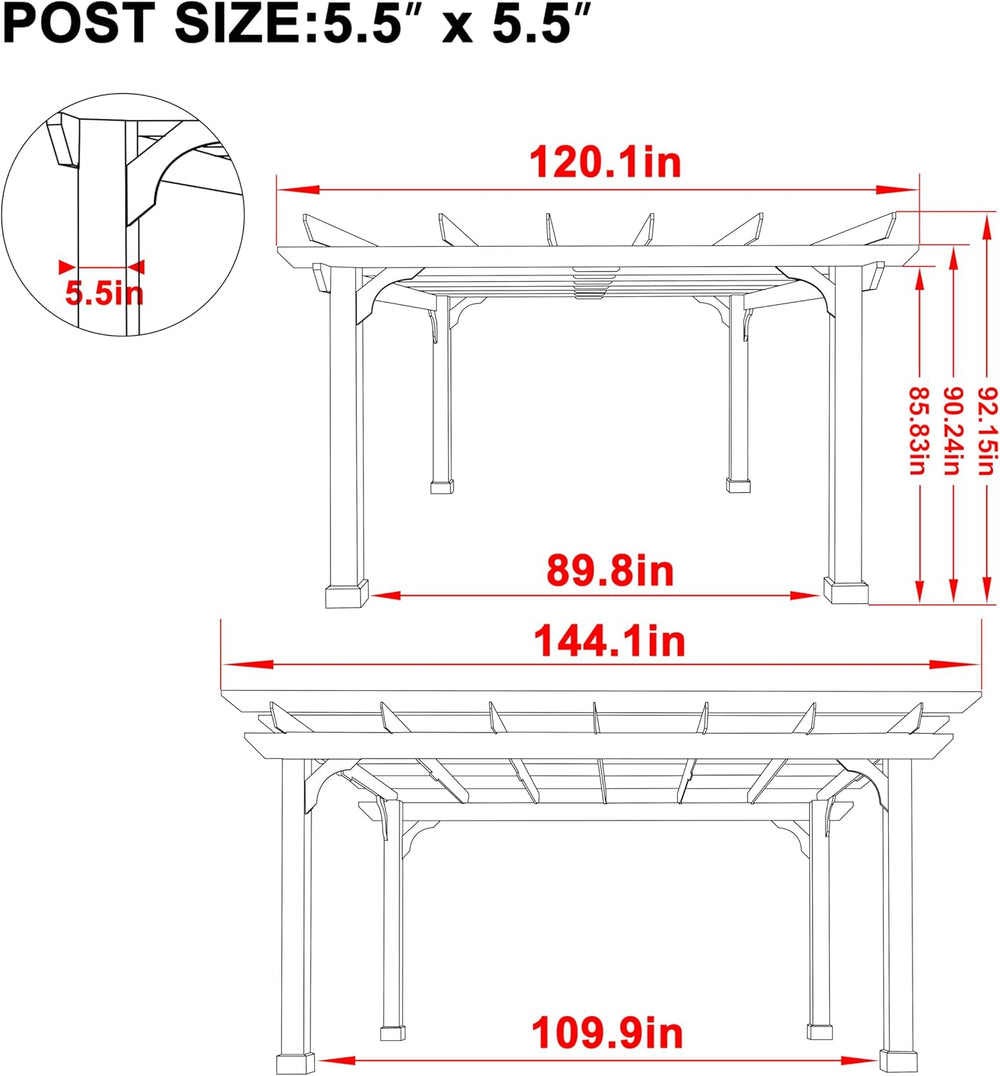 MUPATER 10' x12' Wooden Pergola, Pergola Kit with Stakes, All Cedar W...
