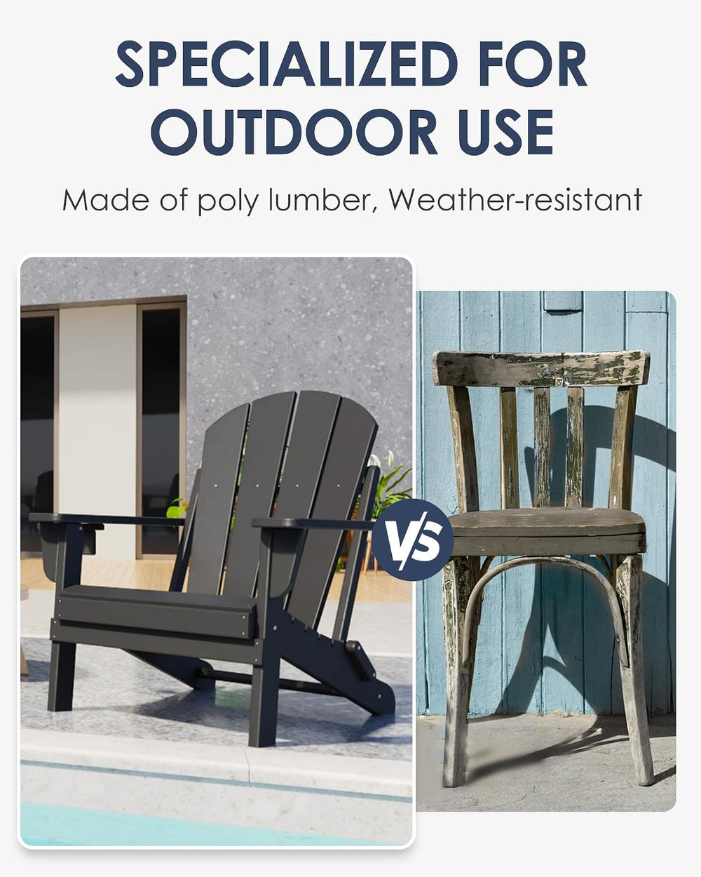 Folding Adirondack Chairs Set of 2, All-Weather Resistant HDPE Patio Firepit ...