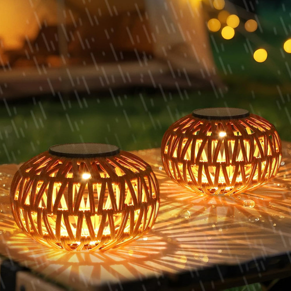 2 Pack Solar Lanterns Outdoor Waterproof, Outdoor Table Lamp Decor, Rattan So...