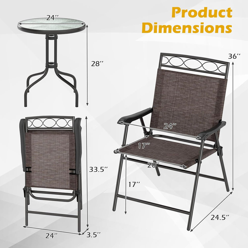 Goplus Bistro Table and Chairs Set of 2, Outdoor 3 Piece Patio Bistro Set wit...