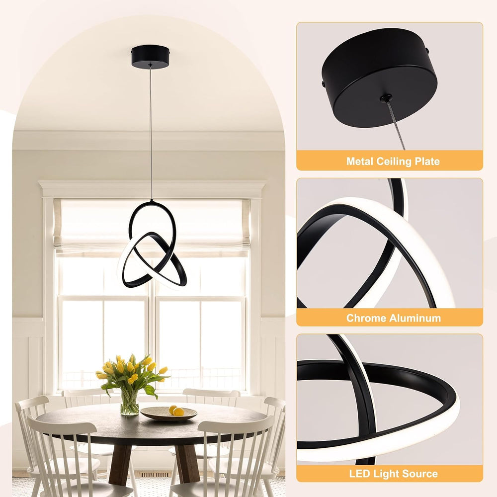 MAYNA Modern Spiral Led Chandelier,Modern Pendant Light 3 Pack (Black)