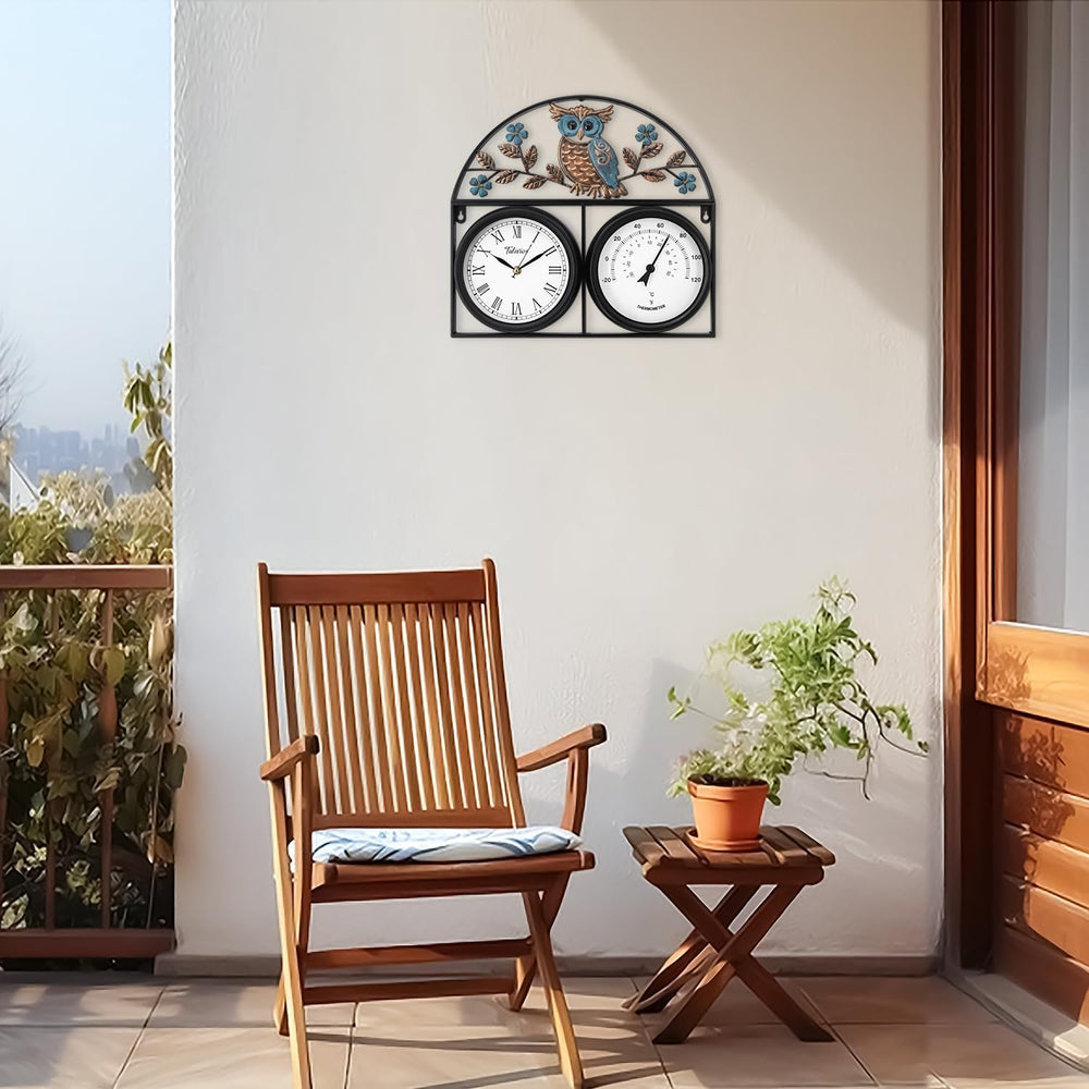 17Inch Large Outdoor Clock,Waterproof Wall Clock with Thermometer,Weatherproo...