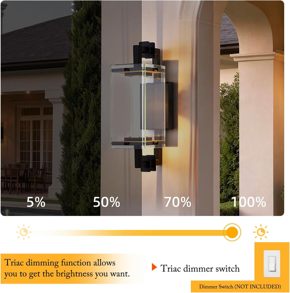 Modern Black Patio Wall light Fixture LED Warm 3000K Triac Dimmable
