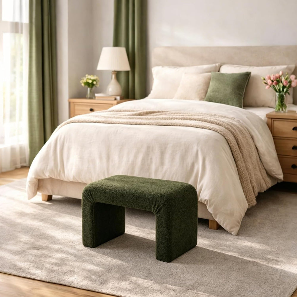 Modern Boucle Ottoman Footstool, 24" Arched Upholstered Vanity Stools, S...