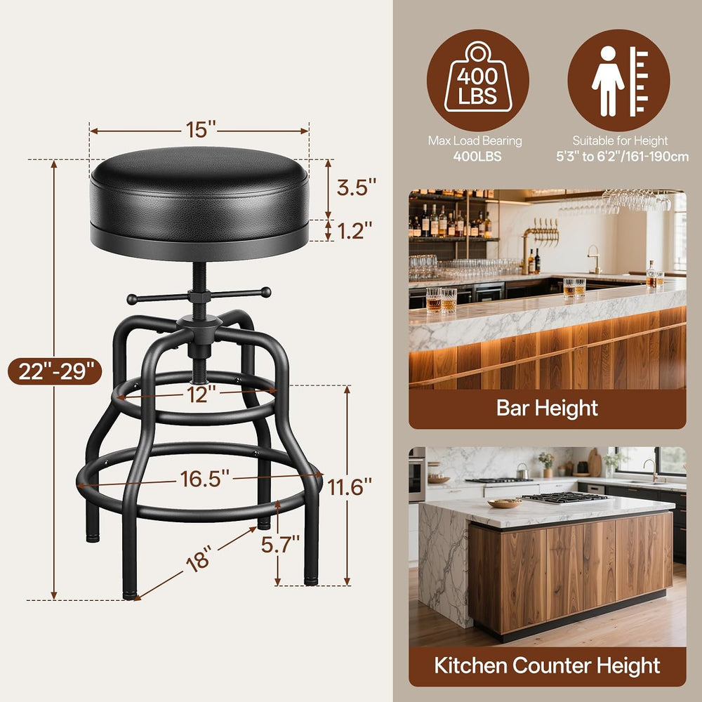 Raynesys 22-29 Inch Adjustable Height Industrial Swivel Bar Stools Set of 2