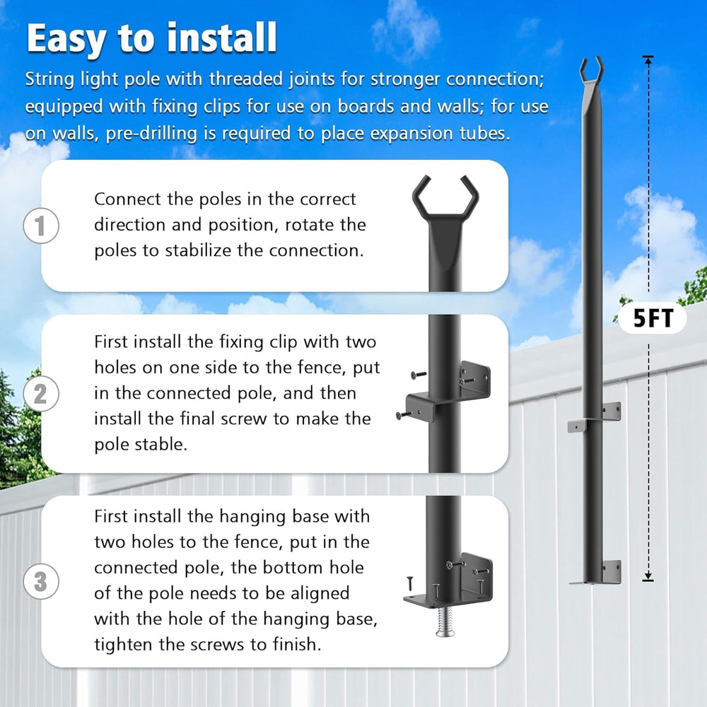 AHRLHR 6 Pack 5 Ft String Light Poles, String Light Poles for Outside with Fi...