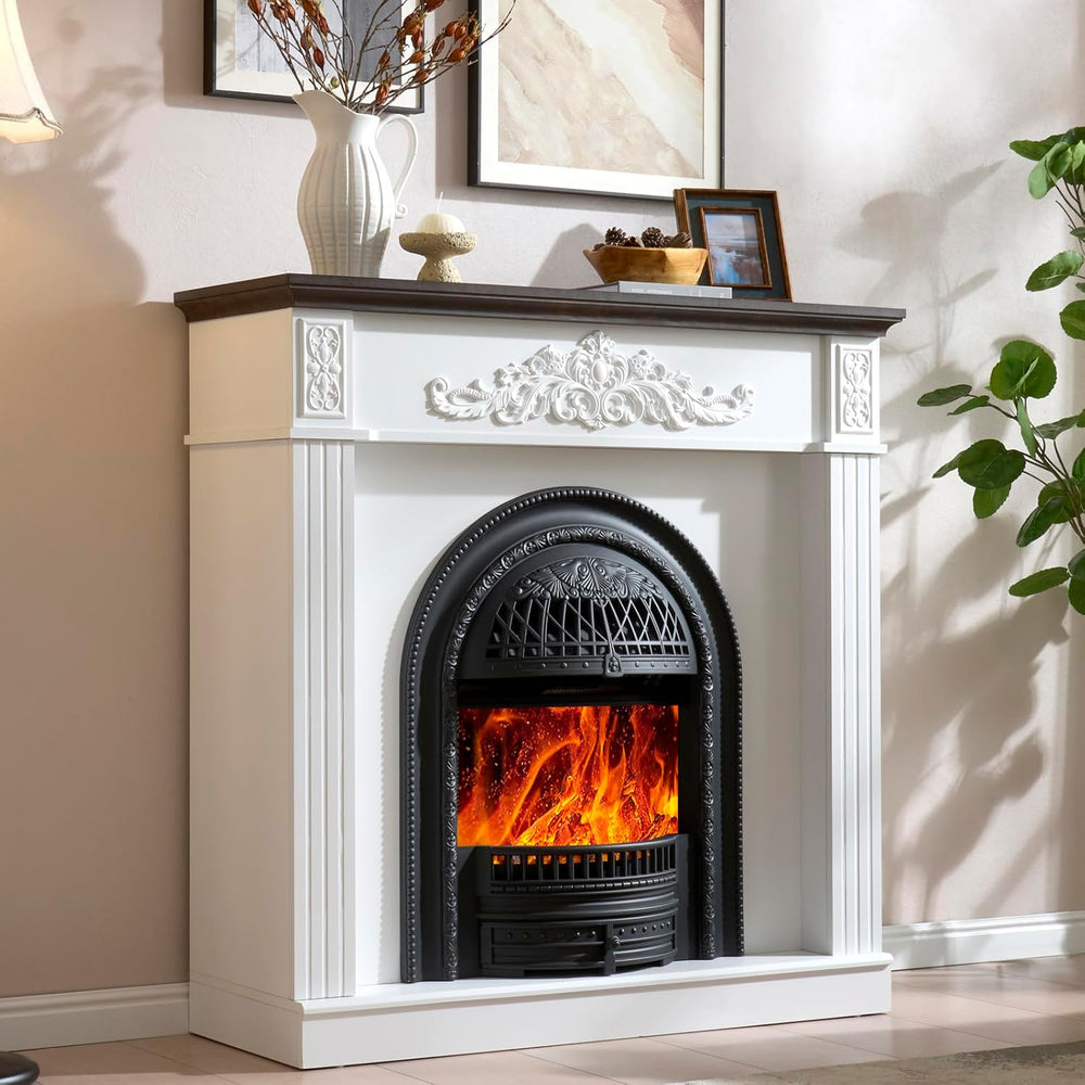 45" Birdcage-Style Electric Fireplace with Mantel, Tall Fireplace TV Stand