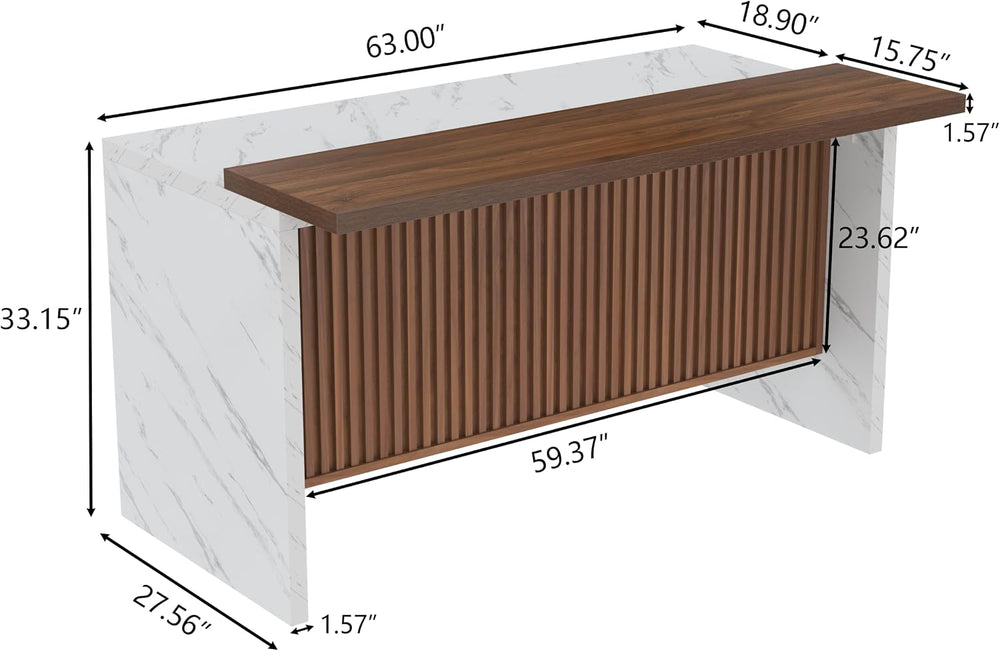 63" Large Imitation Marble Bar Table, Kitchen Island Table with LED Lights