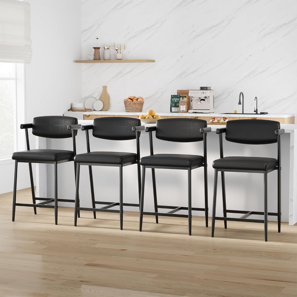 IDEALHOUSE Bar Stools Set of 4 with Armrests, Counter Height Bar Stools Set w...