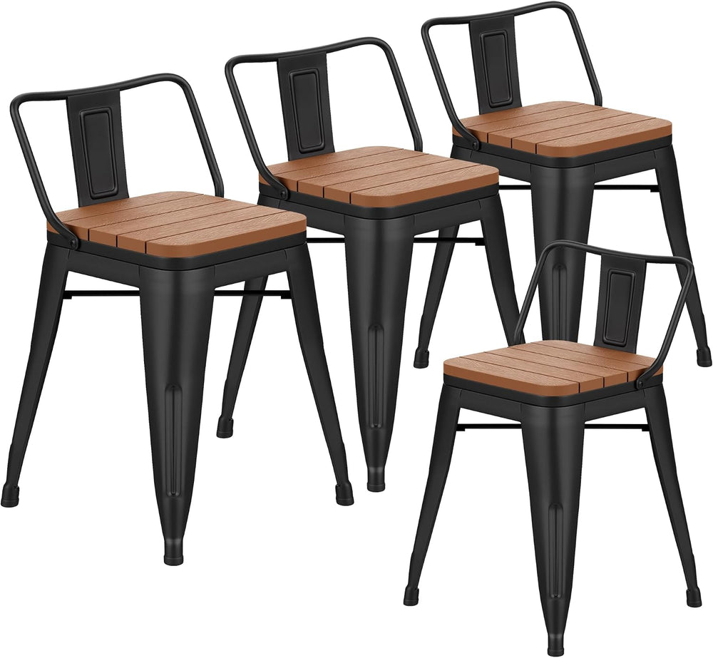 ALISH Outdoor Dining Chairs Set of 4, 18 Inch Bar Stools with Low Back Farmho...