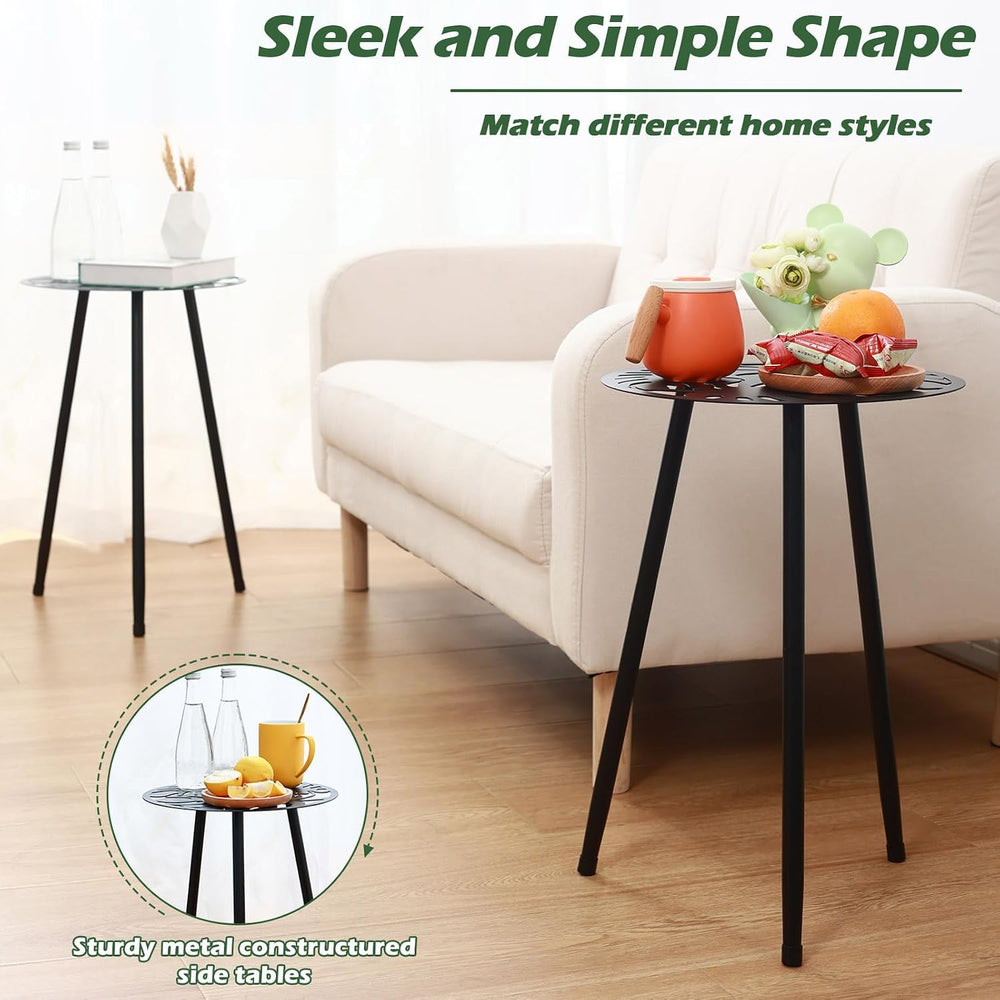 Metal Outdoor Side Tables Set of Two Small Outside Round End Table for Patio ...