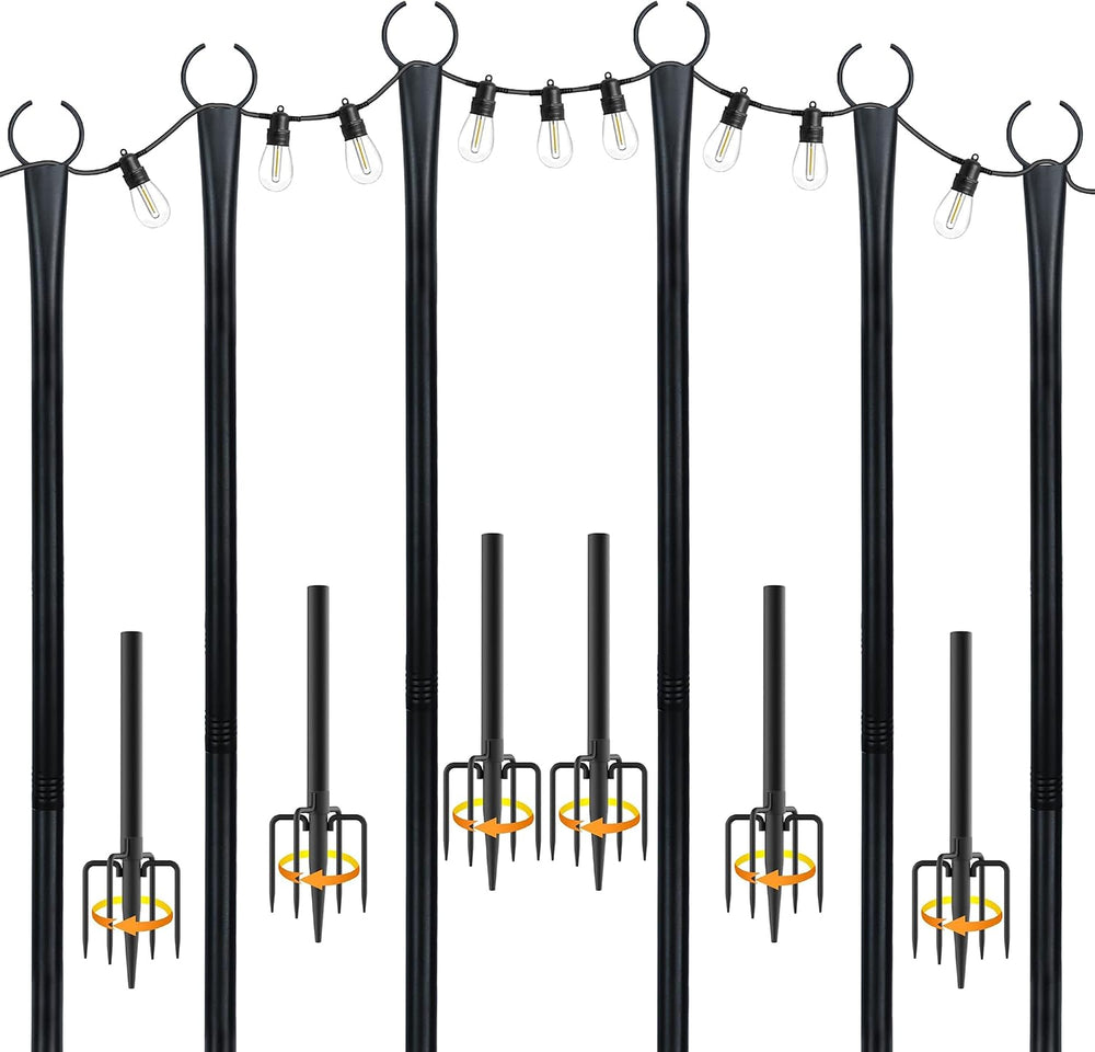 10 Ft String Light Poles for Outside, 6 Pack Heavy-Duty Metal Poles for Outdo...