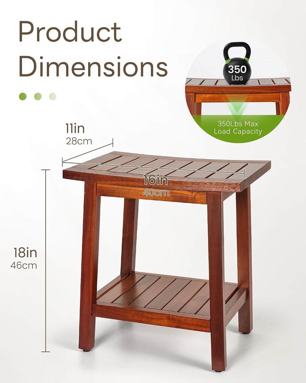 Upolana Teak Shower Bench, 16" Solid Acacia Wood Shower Stool Waterproof...