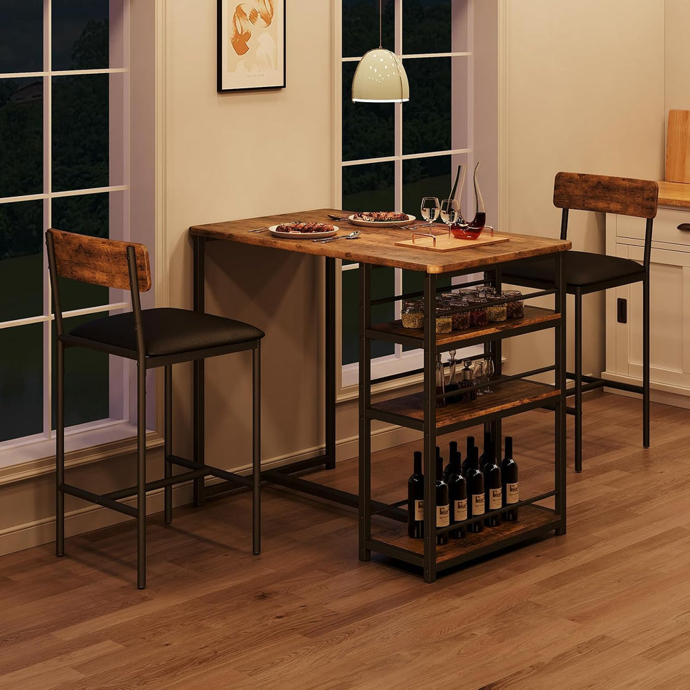 3-Piece Small Bar Table and Chairs Set for 2,Small Dining Table with 2 PU Cus...