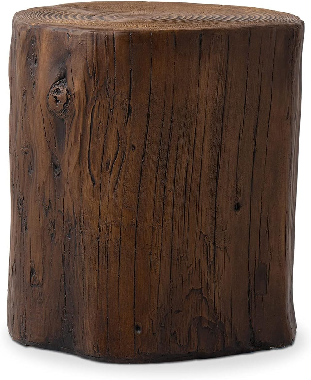 HOMPUS Concrete Outdoor Side Table, Tree Stump Modern Round Accent Table