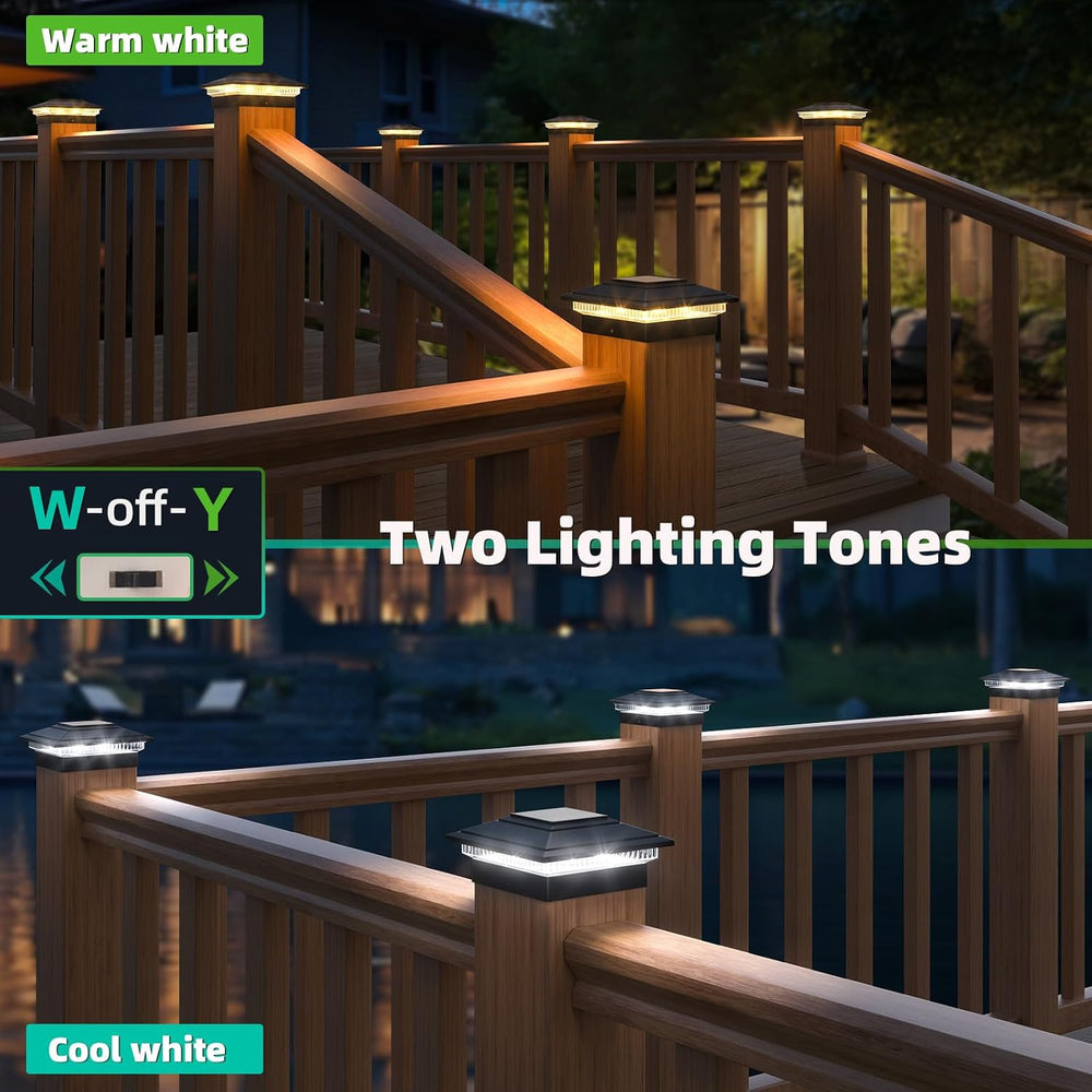 Solar Post Cap Lights 12pack,Warm & Cool Light,for 4x4 5x5 6x6 Posts Black