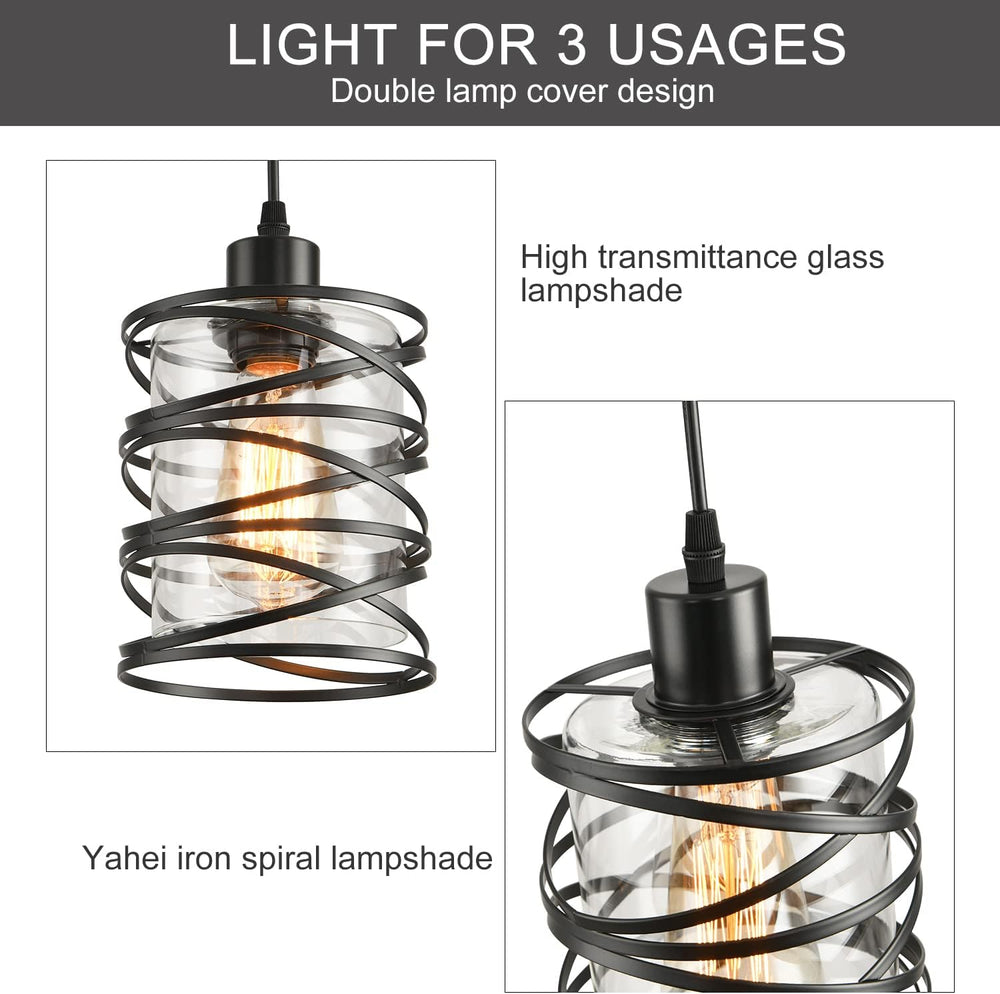 3 Pack Pendant Light Kitchen Island Pendant Lighting, Glass Hanging Light wit...