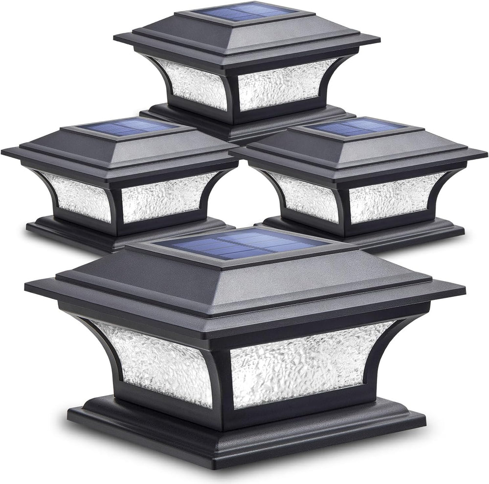 SIEDiNLAR Solar Post Lights Outdoor Glass, 2 Modes 4 Pack Black, Warm/White