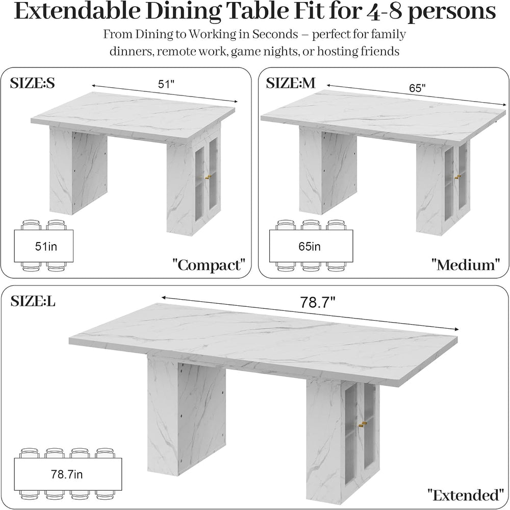 51"-78" Extendable Dining Table for 4-8, White Faux Marble Dining T...