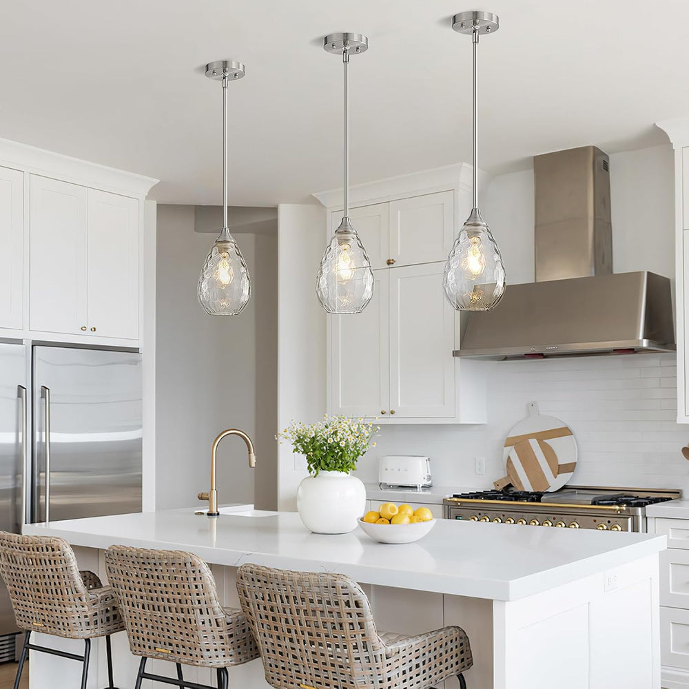 Glass Pendant Lights Kitchen Island, 1-Light Modern Brushed Nickel Pendant Li...