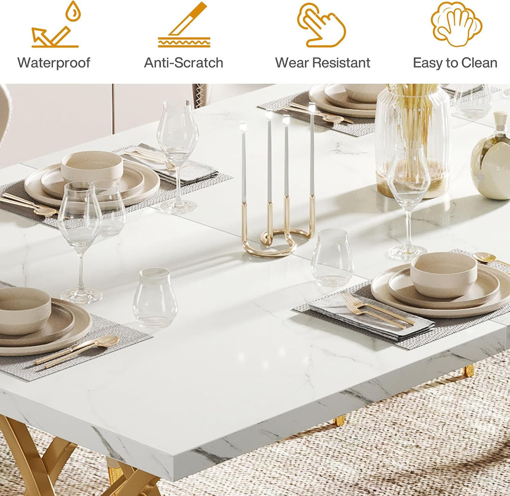 Tribesigns 63" Dining Table for 4 to 6, White and Gold Kitchen Table