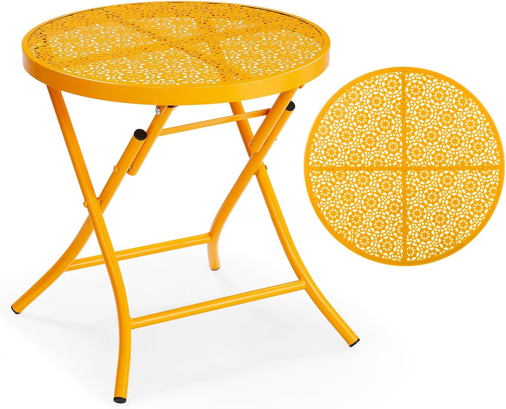 VINGLI Outdoor Folding Side Table with Chic Hollow Pattern and Durable, Rust-...