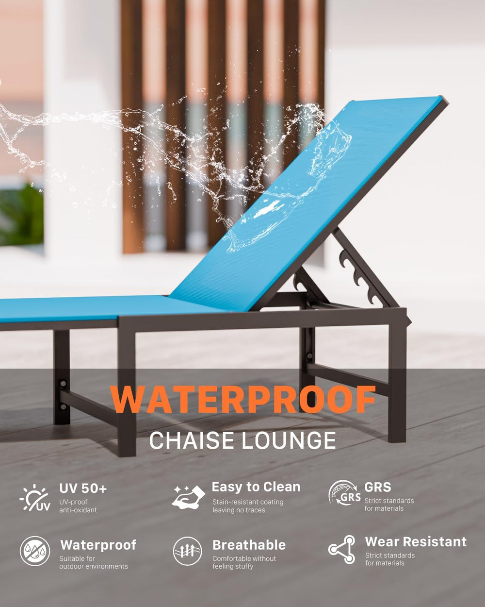Aluminum Patio Chaise Lounge Chair Outdoor,Blue