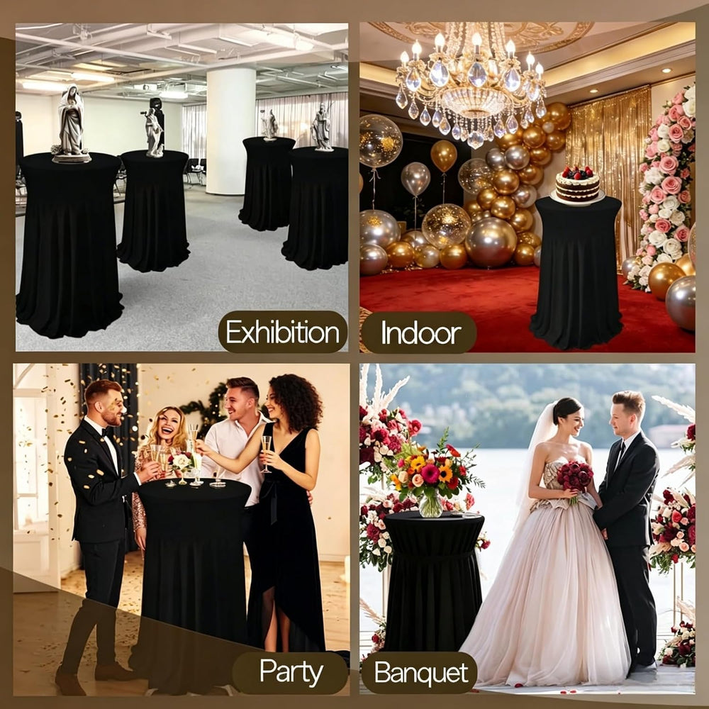 6 Pack Round Spandex Cocktail Table Tablecloth with Skirts, 32 x 43 Inch Blac...