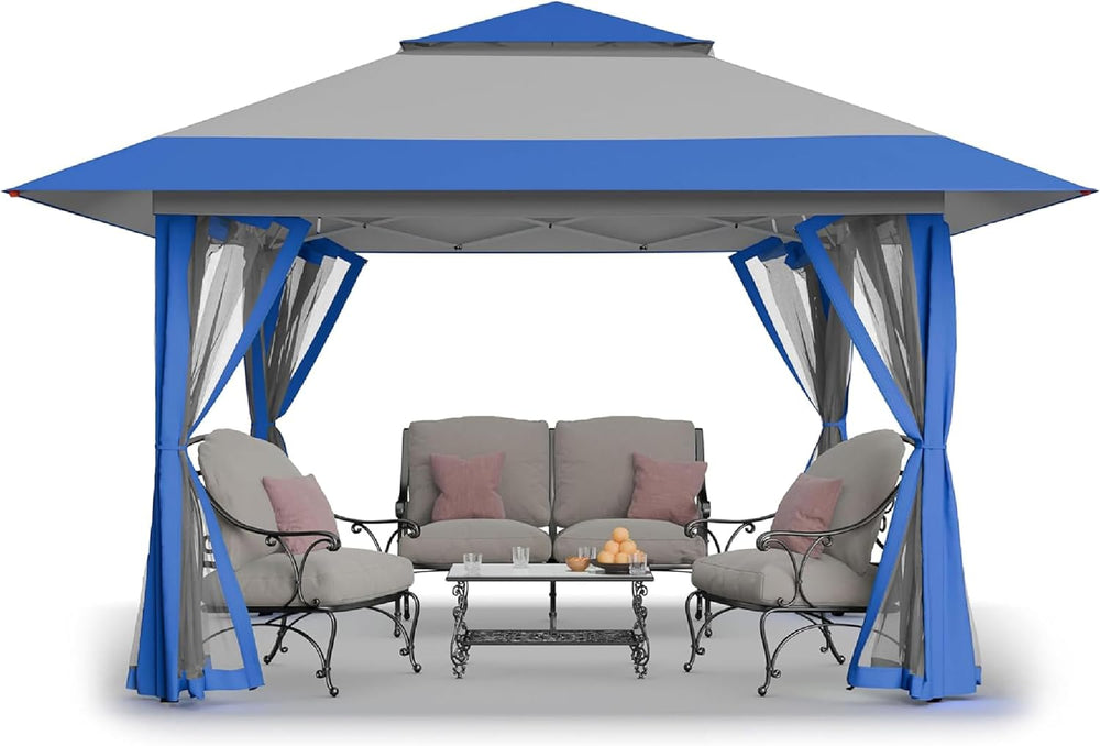 CROWN SHADES 13x13 Pop Up Gazebo, Clearance Canopy Tent,Blue & Grey