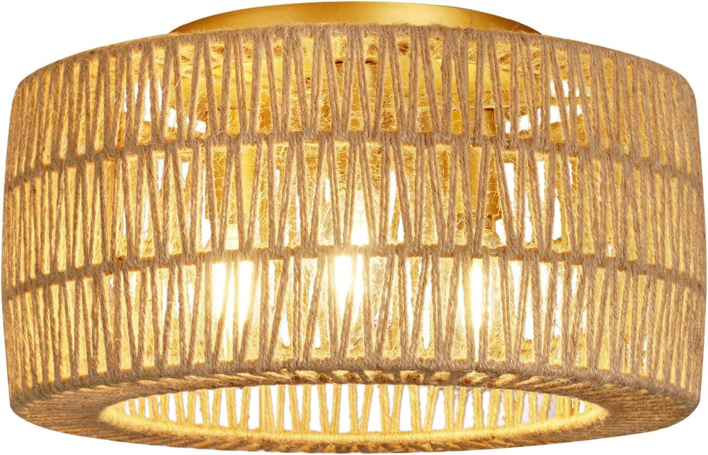 Boho Light Ceiling Fixture Flush Mount Rattan Woven Basket Chandelier for Bed...