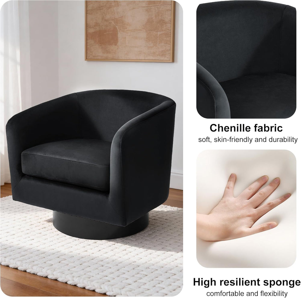 Swivel Barrel Accent Chair, Comfy Reading Armchair, Black, Set of 2