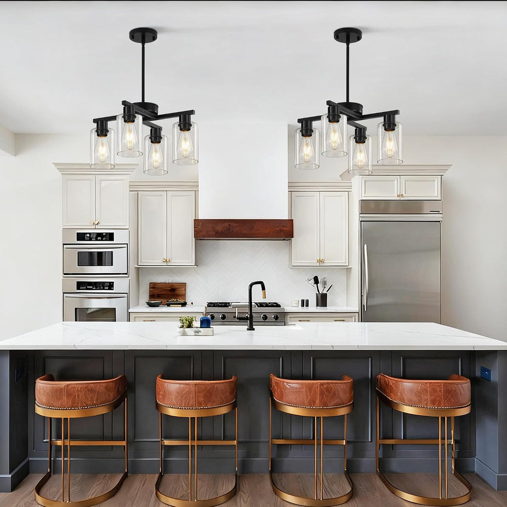 4-Light Black Farmhouse Chandelier, Adjustable Height Pendant Lighting