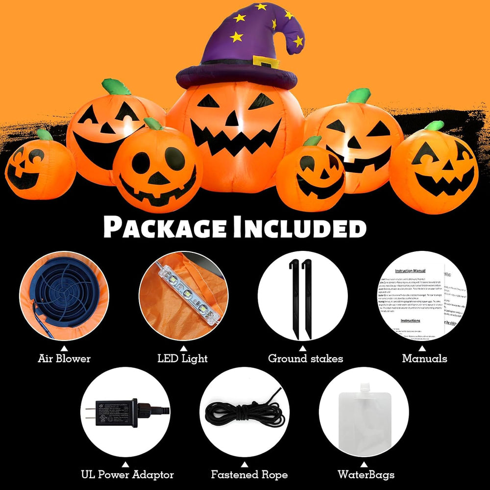 8FT Long Halloween Inflatables Pumpkin Outdoor Decorations, Halloween Blow Up...
