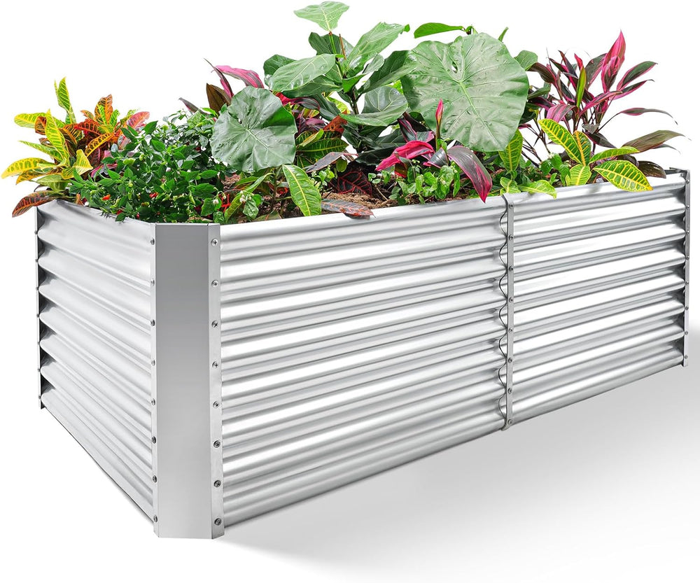 Land Guard 8×4×2 ft Galvanized Raised Garden Bed Kit, Galvanized Planter Rais...