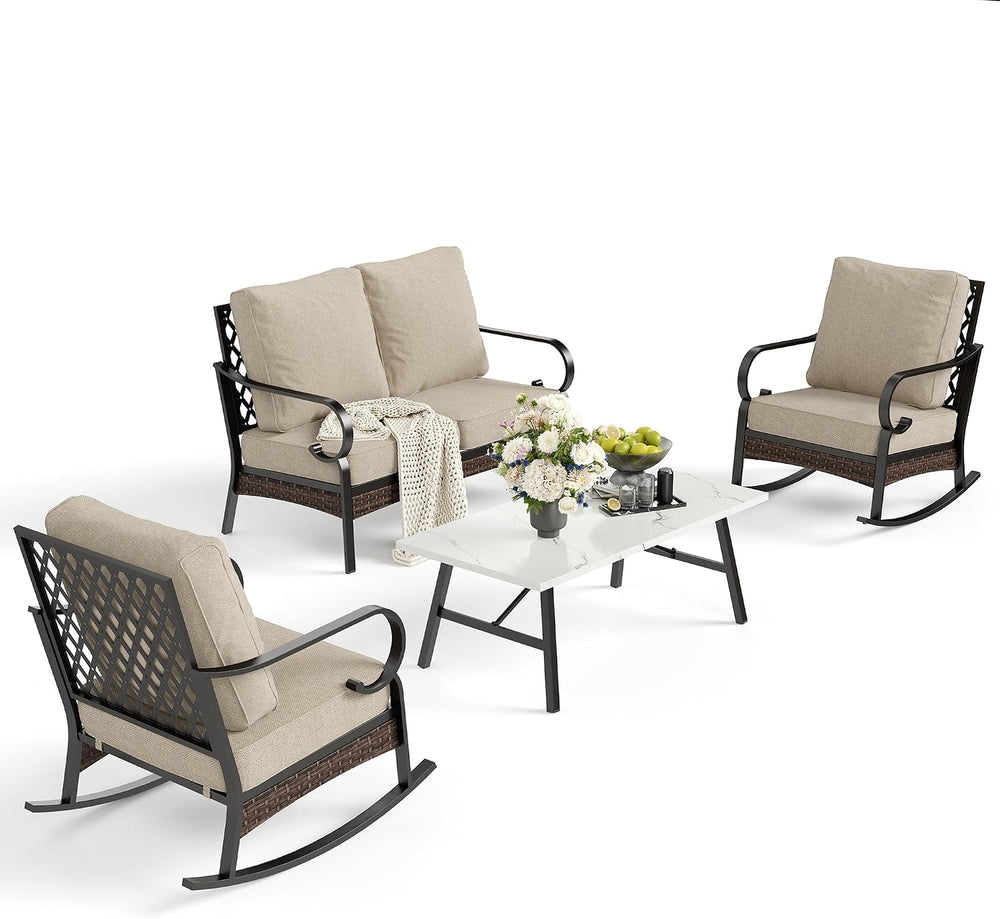 SUNSHINE VALLEY, 4 PCS Metal Patio Conversation Set, Rocking Chairs
