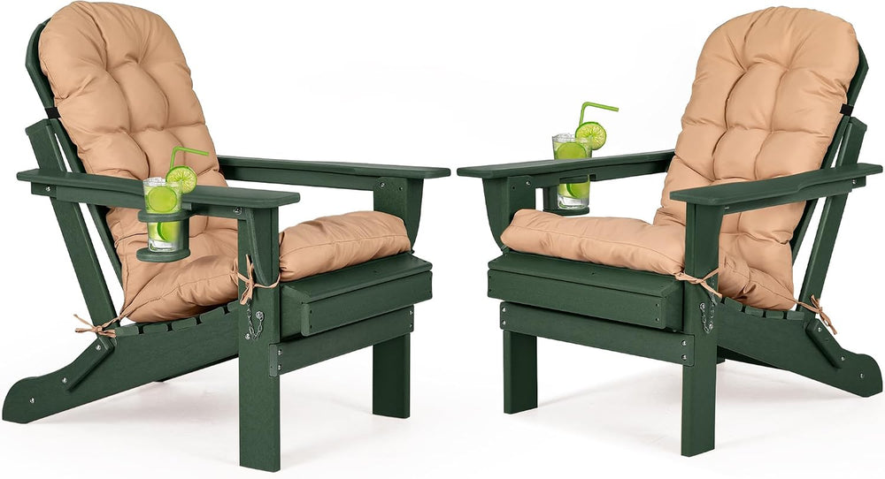 nalone Folding Adirondack Chairs Set of 2 with Cushion with Cup Holder, HDPE ...