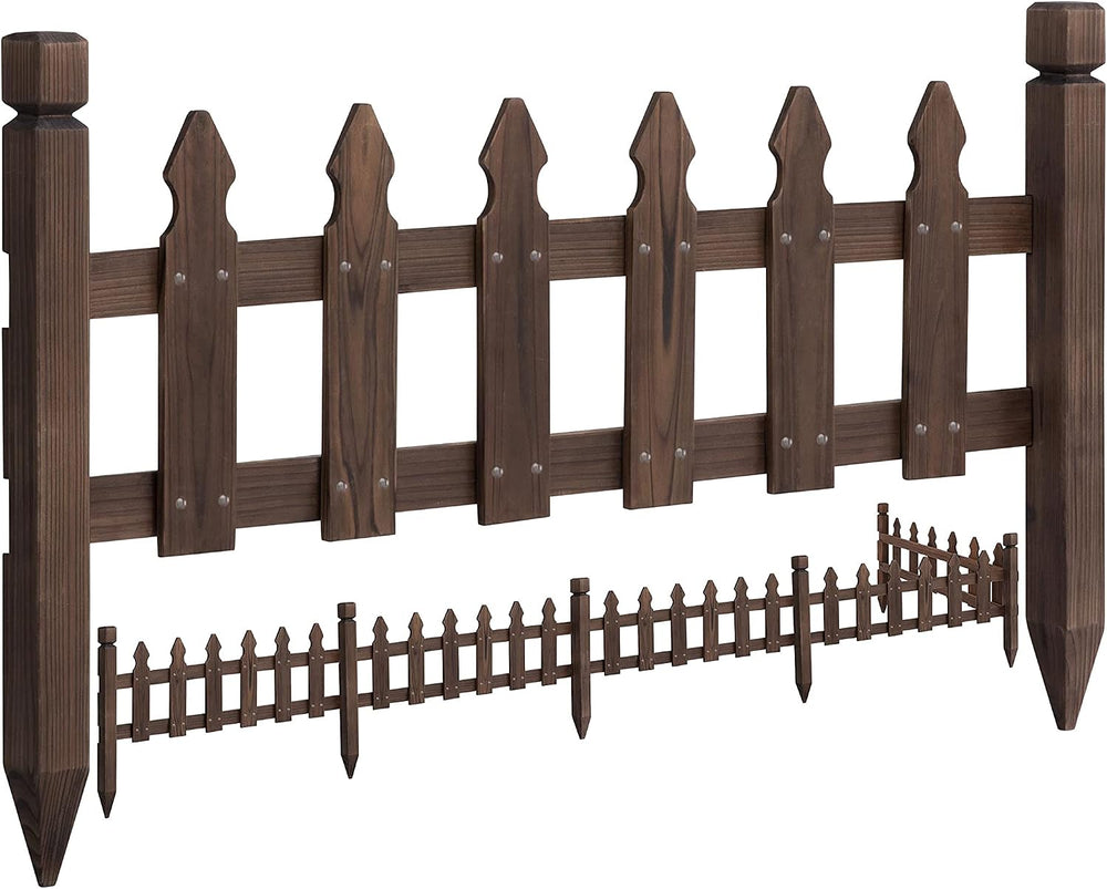 Topeakmart 177.5in Picket Fence for Garden, Wooden Fence Panels,Dark Brown