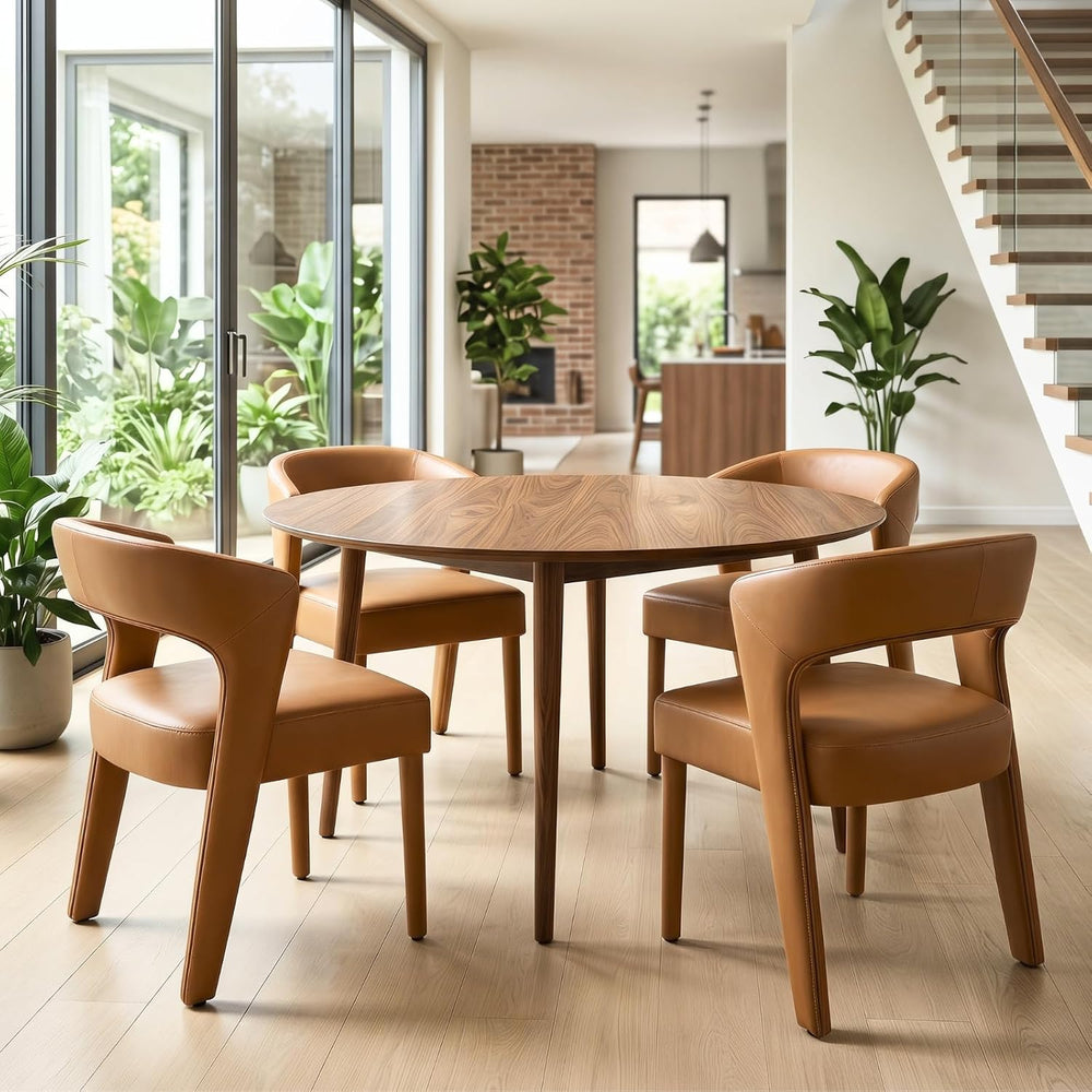 HNY Mid-Century Upholstered Dining Chairs Set of 6, Modern Brown Faux Leather...