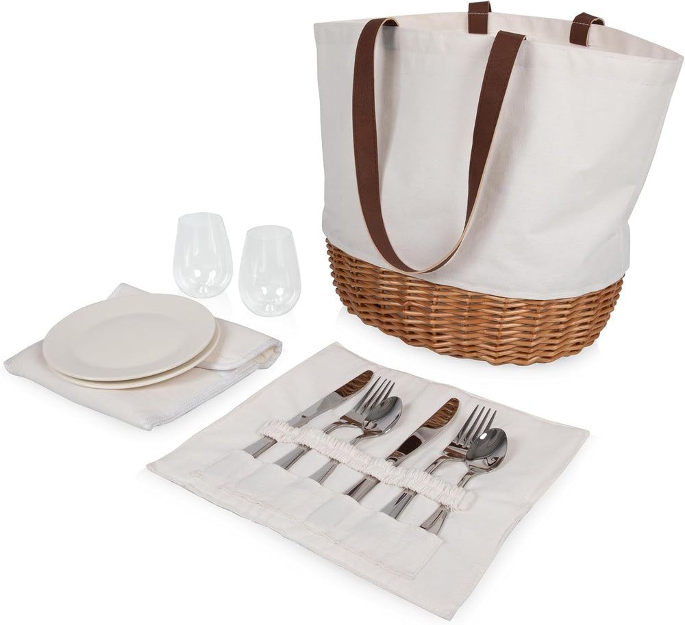 Picnic TIME Promenade Picnic Basket for Set 2, Stylish Canvas Tote Bag with H...