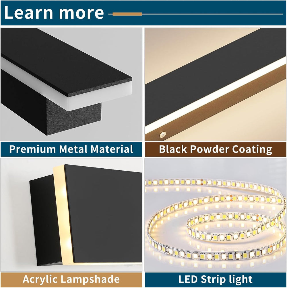 23.6inch Modern LED Wall Sconce, 3000K Warm White Outdoor Lights, IP65 Waterp...